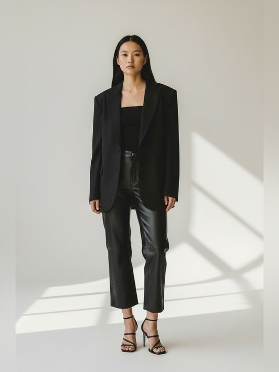 Sandro Pants - Sandro Paris Black Poesie Lamb Leather Crop capri Pants quiet luxury 2 old money